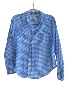 Lilly Pulitzer Women’s Light Blue Linen Gingham Button-Up Shirt Size S